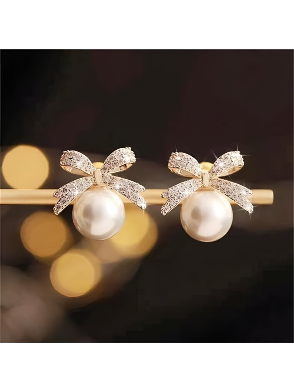 Pearl Bow Earrings for Women Coquette Aesthetic Jewelry Rhinestone Bow Earrings - Picture 4 of 7